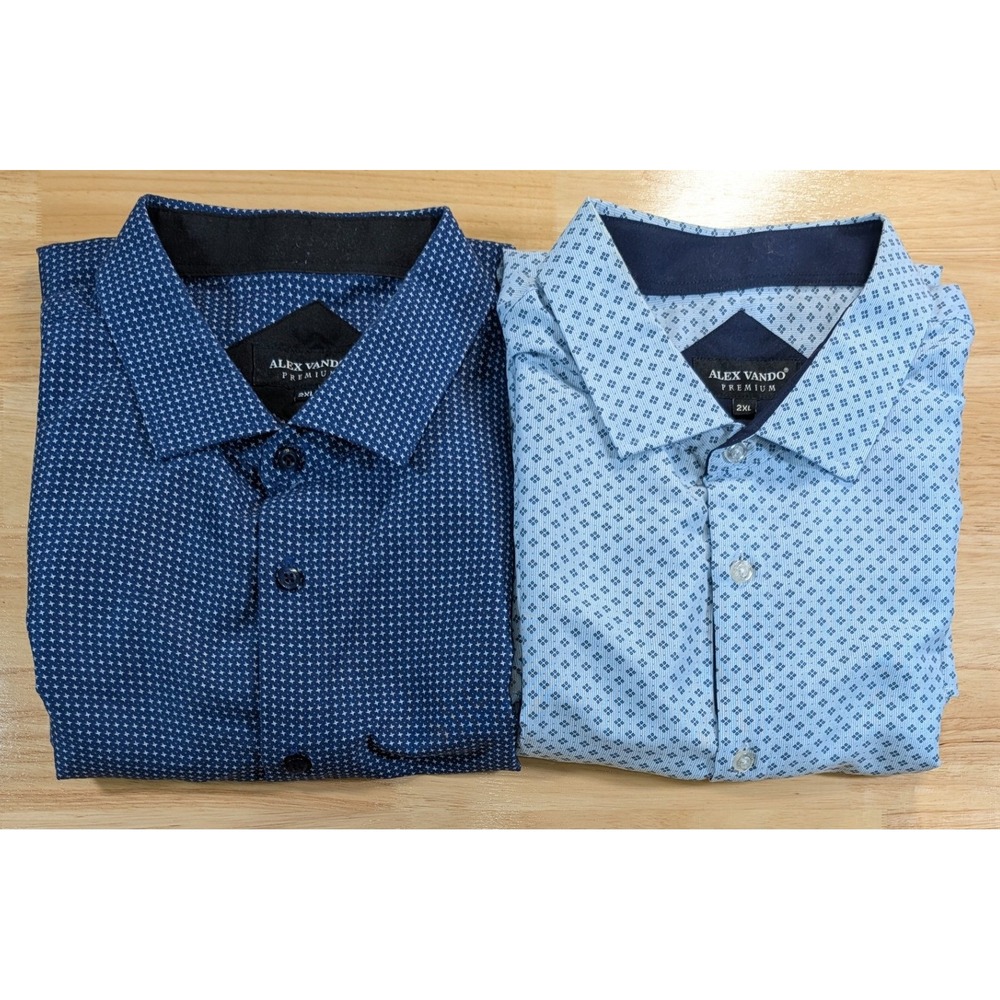 Alex Vando Premium Mens 2XL Navy Blue Geometric Star Print Microfiber Shirt Long
